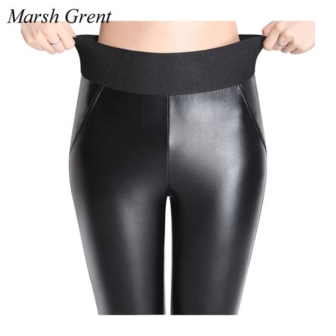 Plus Size S 4xl Thicken Winter Pu Leather Black Sexy Women Pants High