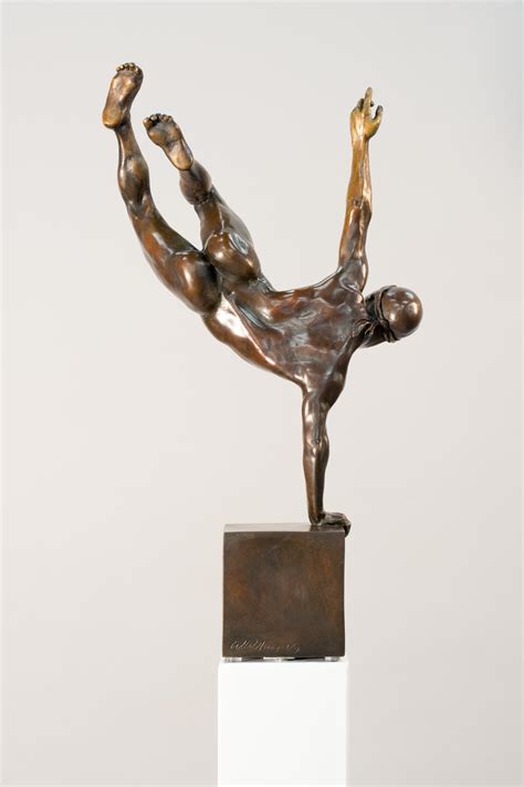 W W Hung Yearning Male Nude Figurative Statuette Bronze