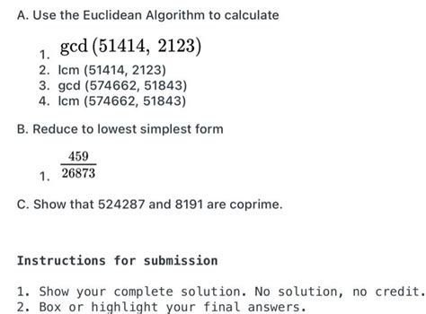 Solved A Use The Euclidean Algorithm To Calculate Gcd