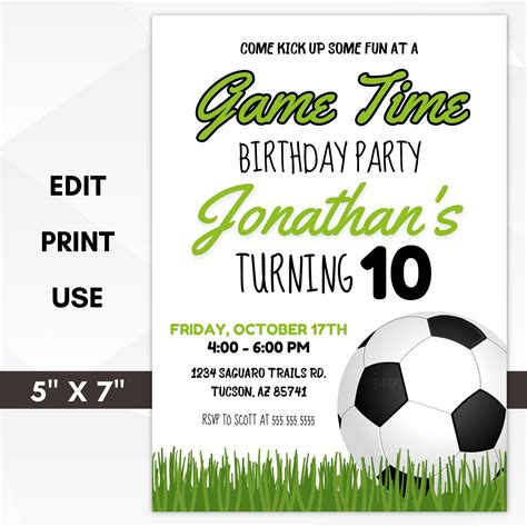 Free printable soccer party invitations, Download Free printable soccer ...