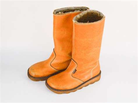 Vintage Leather Calf Boots In Yellow Retro Round Toe Low Heel Flat
