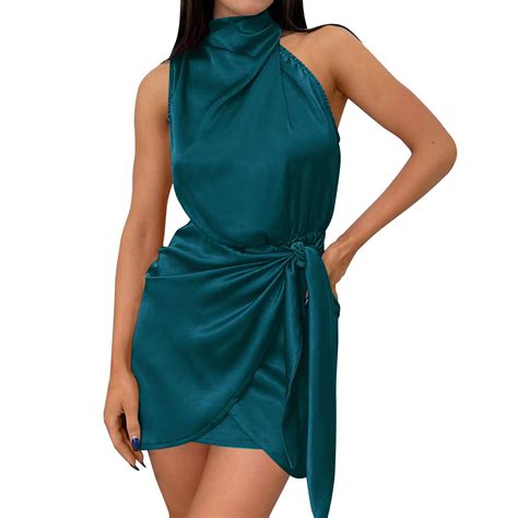 Yuhaotin Female Spring Dresses Womens Satin Sleeveless Backless