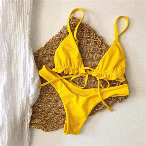 MAILLOT DE BAIN Bretelles taille basse bikinis mujer jaune mini string Bikini brésilien