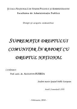 Suprema Ia Dreptului Comunitar N Raport Cu Dreptul Na Ional Referat