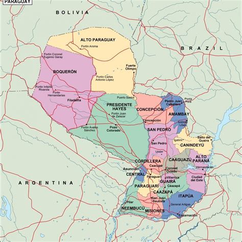 Mapa Pol Tico De Paraguay Mapa Pol Tico Del Paraguay Am Rica Del Sur