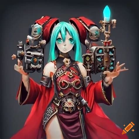 Warhammer 40k Tech Priest Explorator Fused With Hatsune Miku In A