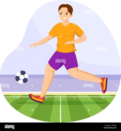 Futsal Soccer Or Football Sport Illustration With Players Shooting A