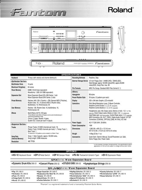 Fantom Specs | PDF | Synthesizer | Sound