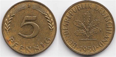 BRD 5 Pfennig 1950 J Stahl tombakplattiert sehr schön vorzüglich MA Shops