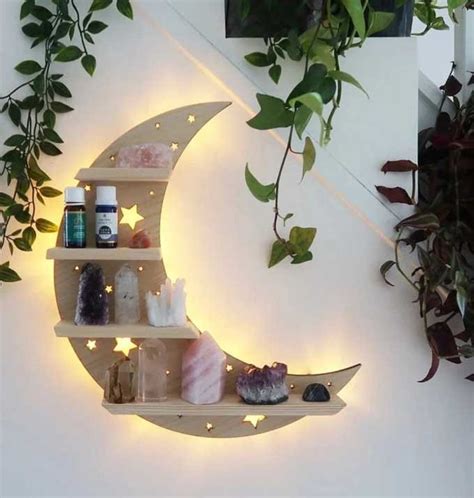 Crescent Moon Shelf Crystal Shelf Floating Shelf For Essential Etsy