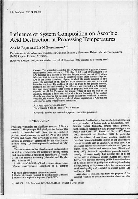 Pdf Influence Of System Composition On Ascorbic Acid Destruction At