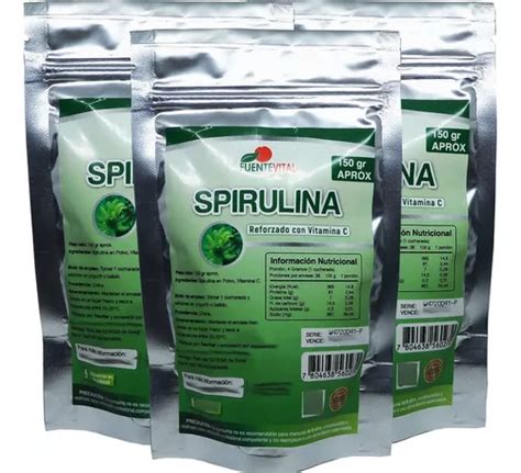 3 X Spirulina Pura En Polvo 100 Organico Con Vit C 150 Gr Cuotas Sin