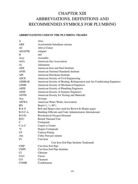 Abbreviations Definitions And Recommended Symbols For Plumbing Pdf