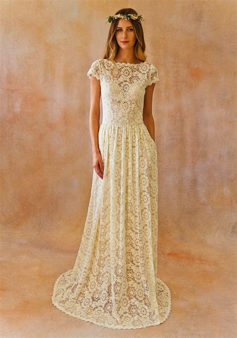 Simple Lace Low Back Wedding Dress Dreamers And Lovers