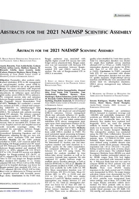 Abstracts For The 2021 Naemsp Scientific Assembly Prehospital