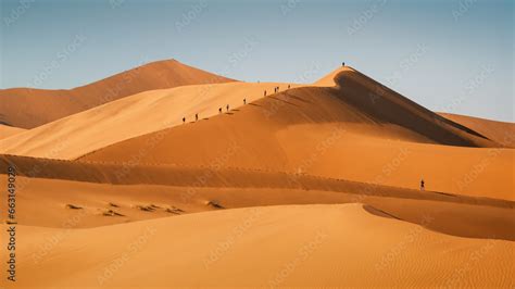 People Climbing Sand Dunes In Sossusvlei Area Namib Naukluft National