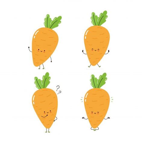 Premium Vector Cute Happy Carrot Character Set Collection Isolated On White Vector Cartoon