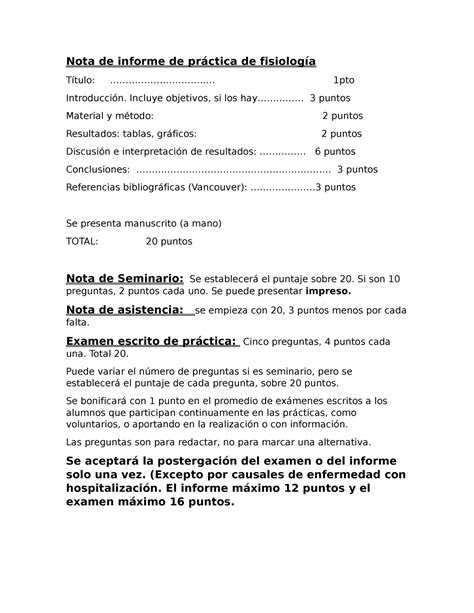 Nota De Informe De Fisio Log A Nota De Informe De Pr Ctica De