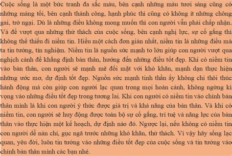 Viết đoạn Văn 200 Chữ Trình Bày Suy Nghĩ Về ý Nghĩa Của Niềm Tin Trong