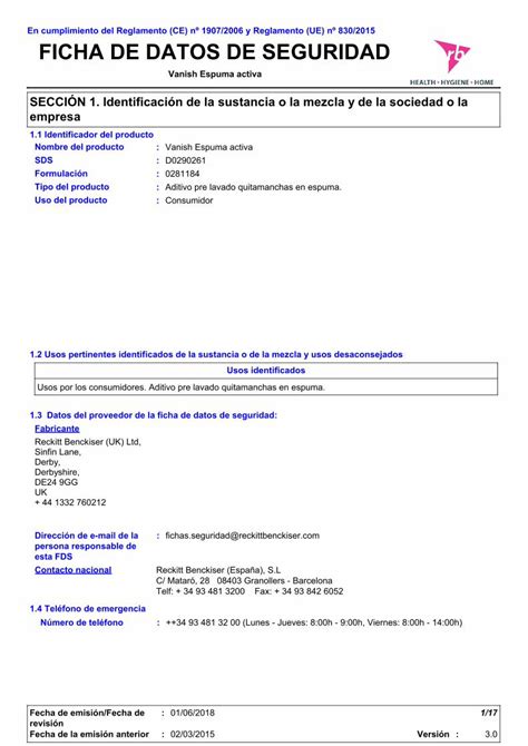 Pdf Ficha De Datos De Seguridad Marvimundo Espuma Activa Pdf