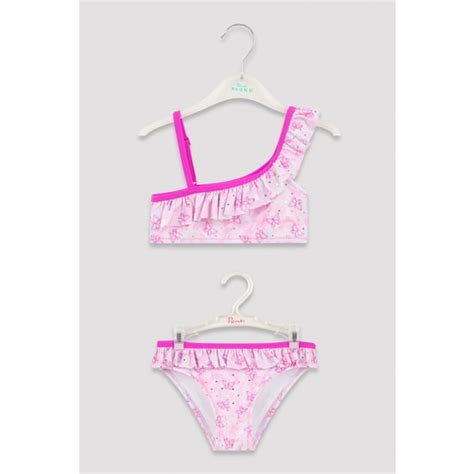 Penti Çok Renkli Kız Çocuk Parlak Kelebek Desenli Tek Omuz Bikini