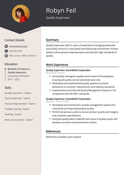 Quality Supervisor Cv Examples Template And 20 Tips