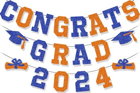 2024 Congrats Grad Door Banner Orange And Blue Graduation Party Decorations We