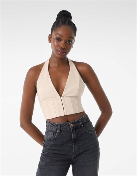 Corset Style Faux Leather Top Woman Bershka