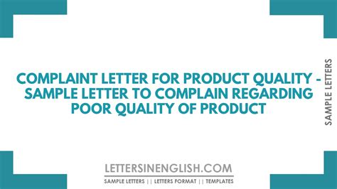 Complaint Letter For Product Quality Sample Letter To Complain