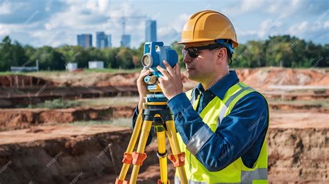 Ingeniero De Topografía En El Sitio De Construcción Uso De Teodolito