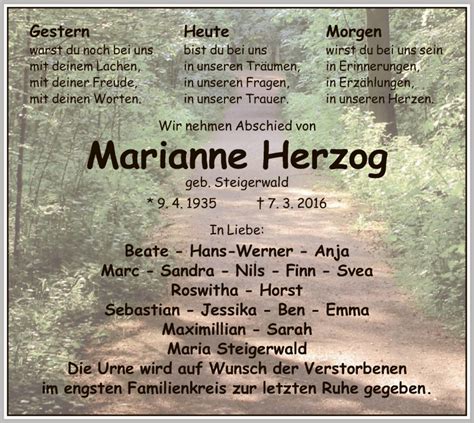 Traueranzeigen Von Marianne Herzog Trauer Op Online De