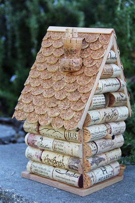 Peak House Birdhouse Wood And Wine Corks By CarefullyCorked Upcycling