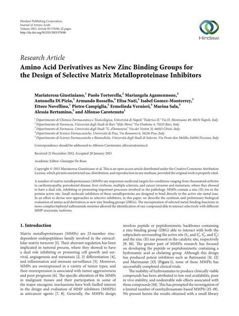 Pdf Amino Acid Derivatives As New Zinc Binding Groups For The Design Of Selective Matrix