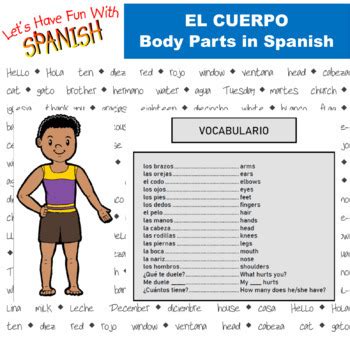 Spanish Body Parts Worksheets