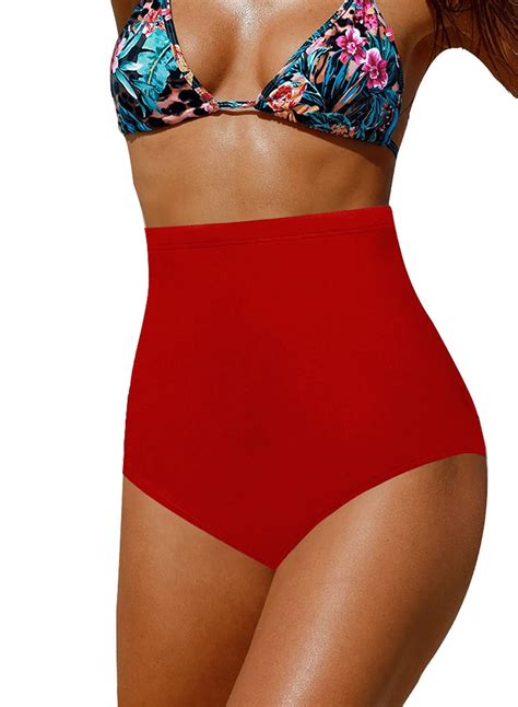 Jusfitsu High Waisted Bikini Bottom For Women Tummy Control Swimsuits