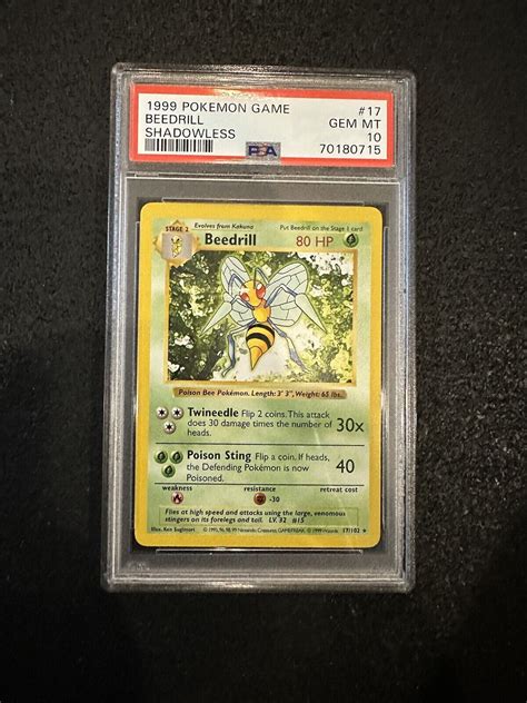 Pokemon Beedrill 17 102 Shadowless Base Set PSA 10 1999 Pokemon TCG