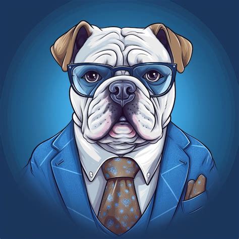 Premium Ai Image Cartoon Bulldog In Suit With Blue Eyes And Glasses