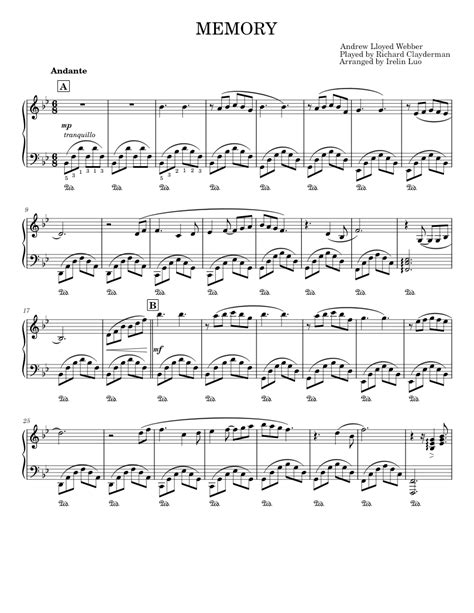 Memory From Cats Richard Clayderman Sheet Music For Piano Solo