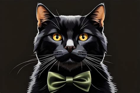 Premium AI Image Close Up Of A Beautiful Black Cat With Bow Tie For