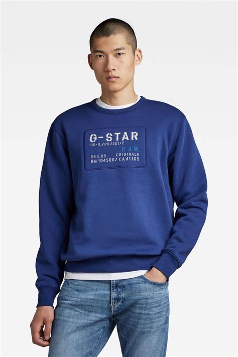 G Star Raw Sweater Met Logo Ballpen Blue Wehkamp