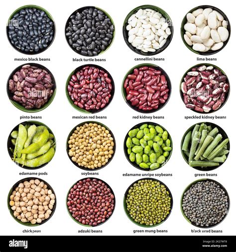 Set Of Various Beans In Bowls With Names Isolated Stock Photo Alamy