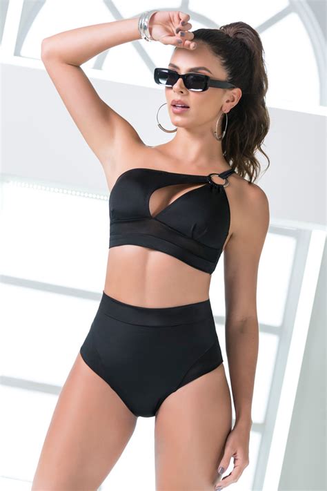 Bikini Asimétrico Negro Mix Match Evandra Swimwear