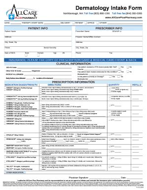 Fillable Online Dermatology Intake Form AllCare Plus Pharmacy Fax