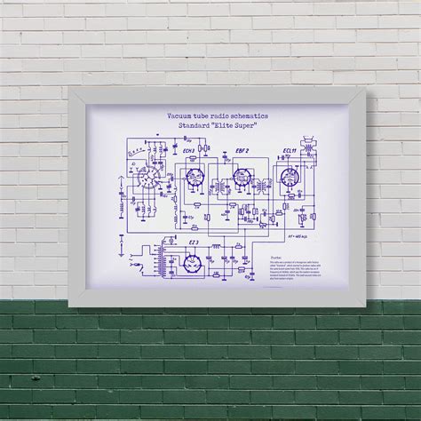 Old Vacuum Tube Radio Schematics Electronics Drawing Wall Decoration