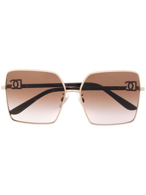 Gold Tone Metal Gros Grain Square Frame Sunglasses From Dolce And Gabbana Eyewear Featuring