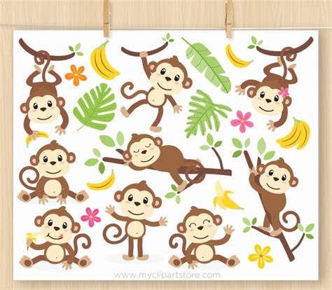 Monkeys Clipart - Premium Vector Clipart by MyClipArtStore