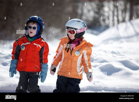 Children At Children Skiing Course Stock Photo Alamy