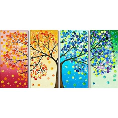 Tableau Décoration Murale 160X60CM arbre Des Quatre Saisons sans Cadre