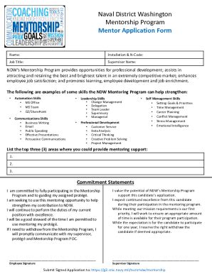 Fillable Online Ndw Mentoring Program Mentor Application Form Fax Email