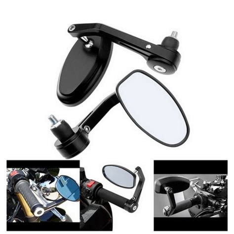 2x 7 8 Aluminum Rear View Side Mirror Handle Bar End Oval Black For